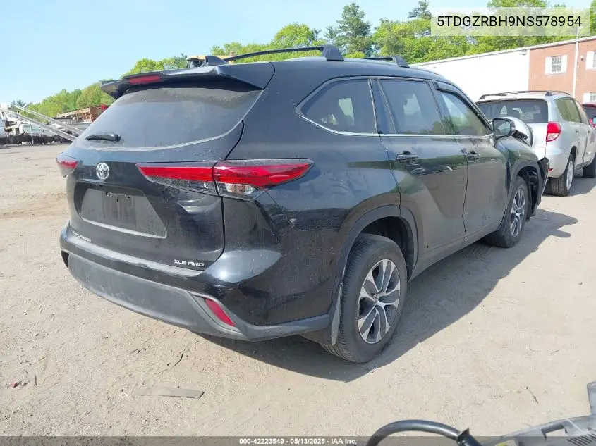 2022 Toyota Highlander Xle VIN: 5TDGZRBH9NS578954 Lot: 42223549