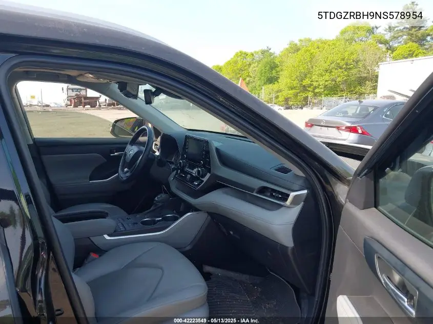 2022 Toyota Highlander Xle VIN: 5TDGZRBH9NS578954 Lot: 42223549