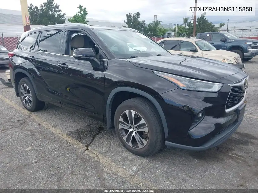 2022 Toyota Highlander Xle VIN: 5TDHZRAH3NS115858 Lot: 42239488