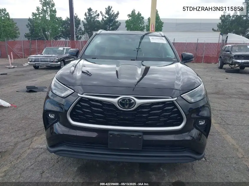 2022 Toyota Highlander Xle VIN: 5TDHZRAH3NS115858 Lot: 42239488