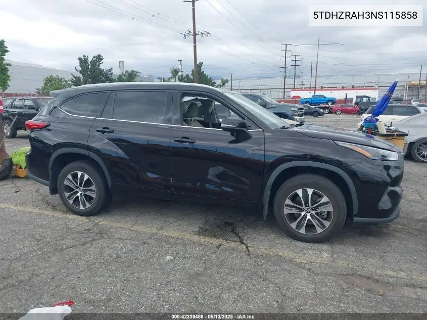 2022 Toyota Highlander Xle VIN: 5TDHZRAH3NS115858 Lot: 42239488