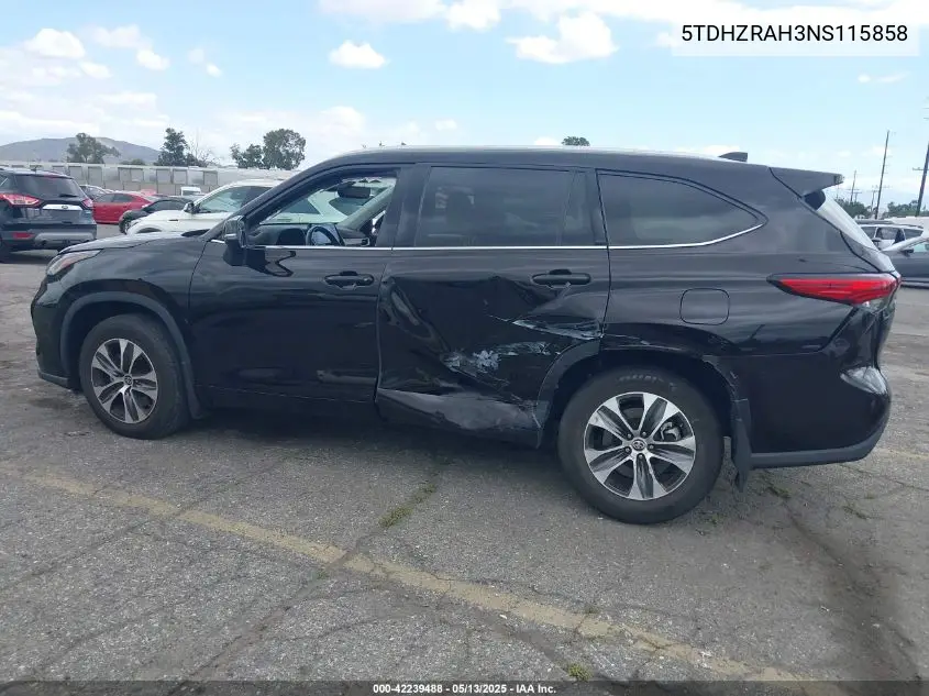 2022 Toyota Highlander Xle VIN: 5TDHZRAH3NS115858 Lot: 42239488
