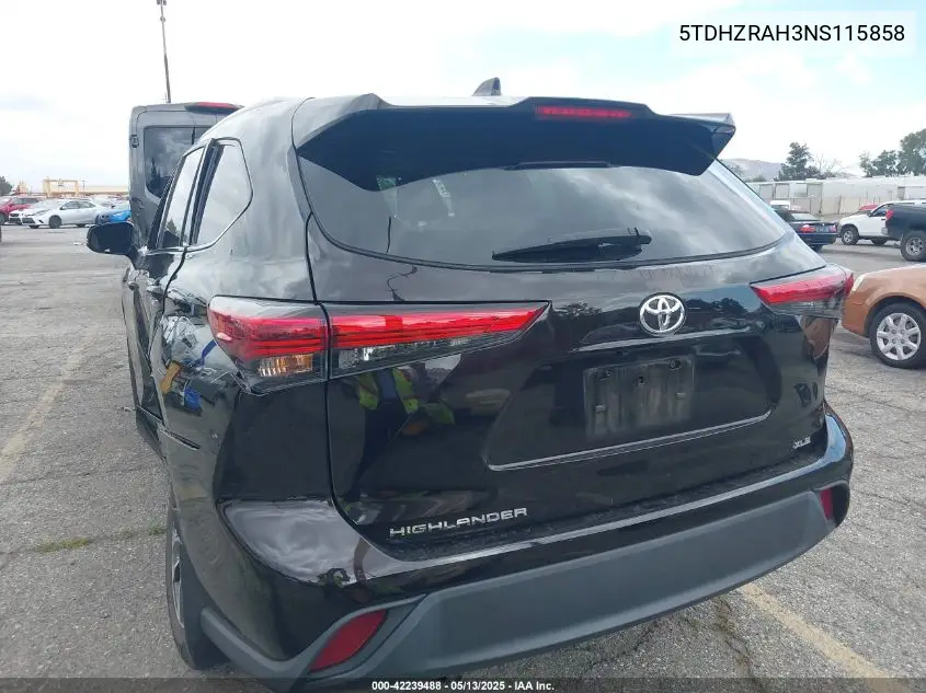 2022 Toyota Highlander Xle VIN: 5TDHZRAH3NS115858 Lot: 42239488