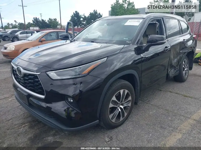 2022 Toyota Highlander Xle VIN: 5TDHZRAH3NS115858 Lot: 42239488