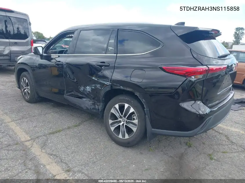 2022 Toyota Highlander Xle VIN: 5TDHZRAH3NS115858 Lot: 42239488