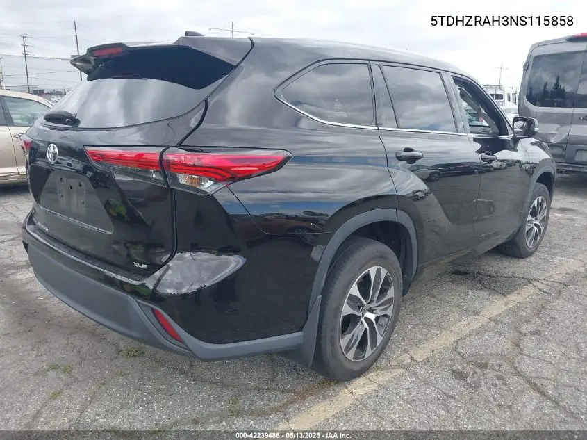2022 Toyota Highlander Xle VIN: 5TDHZRAH3NS115858 Lot: 42239488