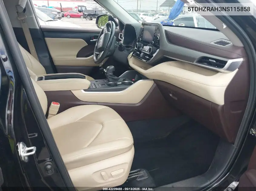 2022 Toyota Highlander Xle VIN: 5TDHZRAH3NS115858 Lot: 42239488