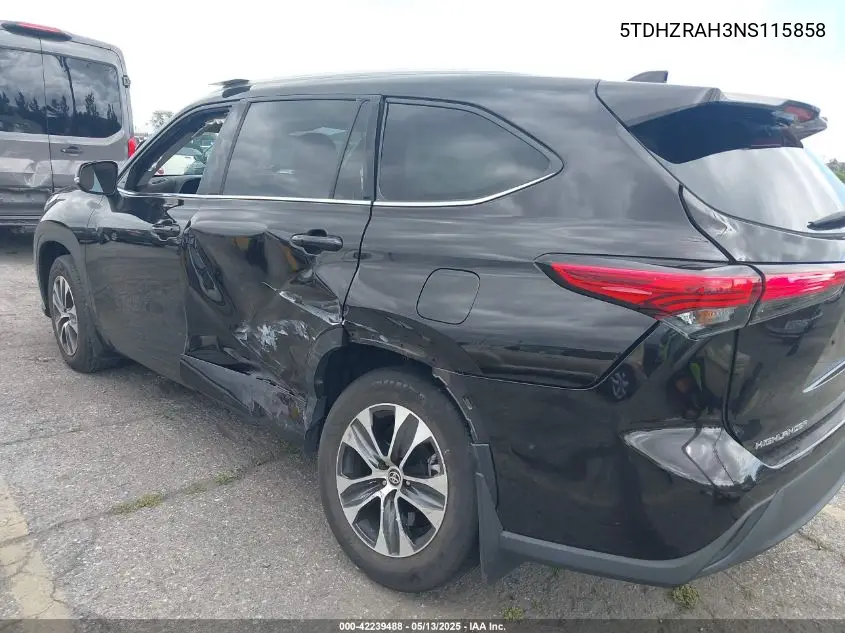 2022 Toyota Highlander Xle VIN: 5TDHZRAH3NS115858 Lot: 42239488