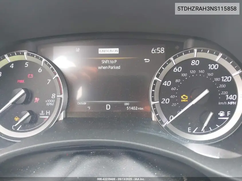 2022 Toyota Highlander Xle VIN: 5TDHZRAH3NS115858 Lot: 42239488