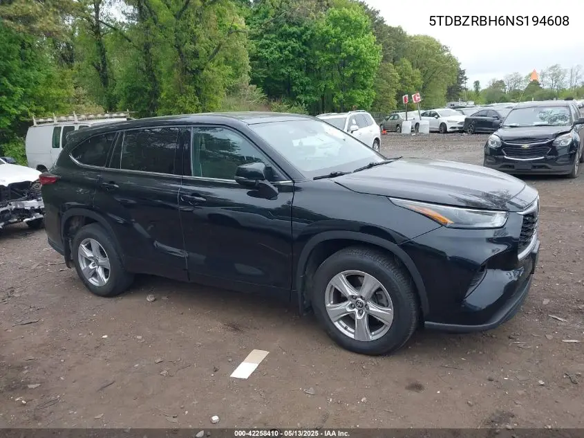 2022 Toyota Highlander Le VIN: 5TDBZRBH6NS194608 Lot: 42258410