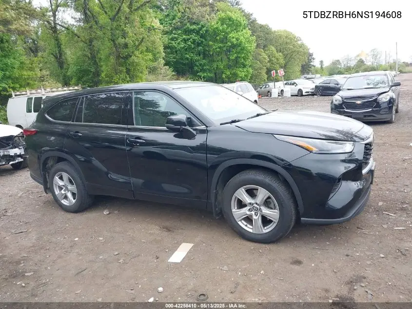 2022 Toyota Highlander Le VIN: 5TDBZRBH6NS194608 Lot: 42258410