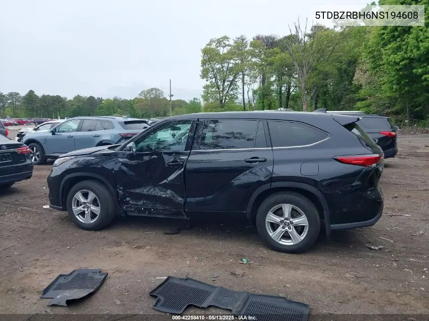 2022 Toyota Highlander Le VIN: 5TDBZRBH6NS194608 Lot: 42258410