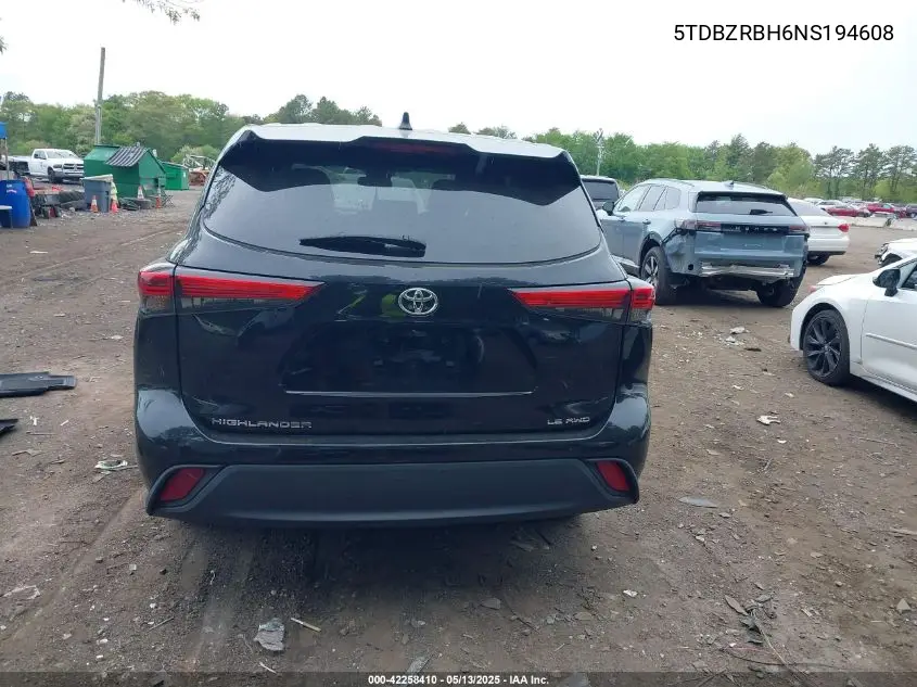 2022 Toyota Highlander Le VIN: 5TDBZRBH6NS194608 Lot: 42258410