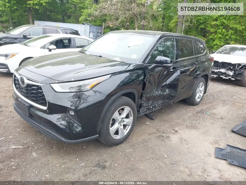2022 Toyota Highlander Le VIN: 5TDBZRBH6NS194608 Lot: 42258410