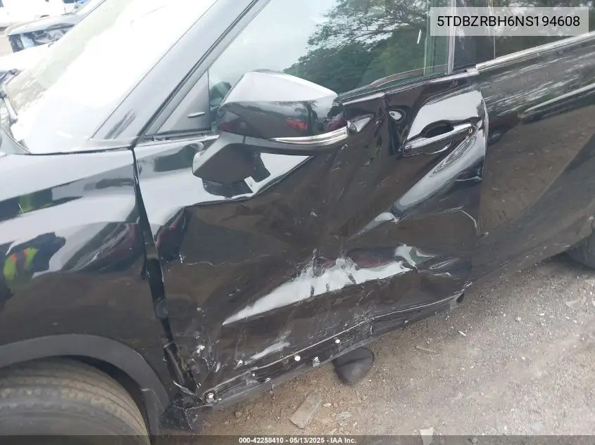 2022 Toyota Highlander Le VIN: 5TDBZRBH6NS194608 Lot: 42258410