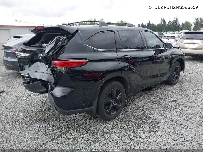 2022 Toyota Highlander Le VIN: 5TDBZRBH2NS596559 Lot: 42618283