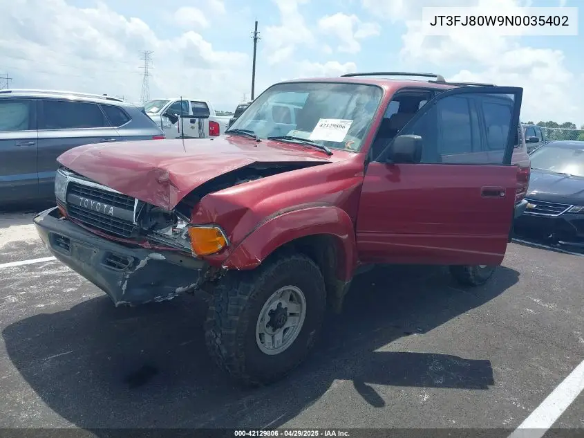 1992 Toyota Land Cruiser Fj80 VIN: JT3FJ80W9N0035402 Lot: 42129806