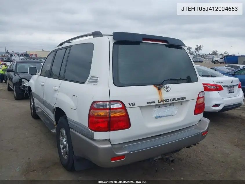 2001 Toyota Land Cruiser VIN: JTEHT05J412004663 Lot: 42192078