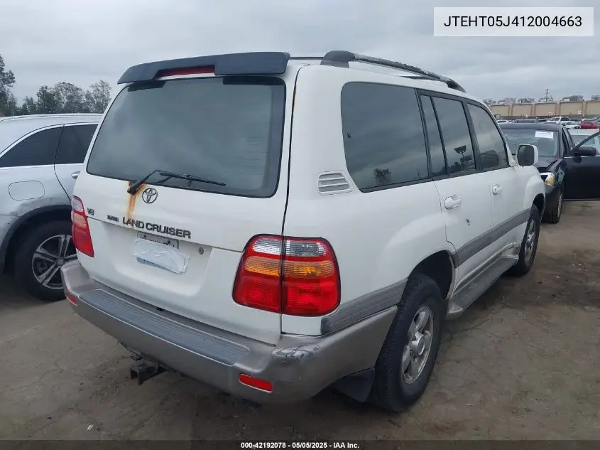 2001 Toyota Land Cruiser VIN: JTEHT05J412004663 Lot: 42192078