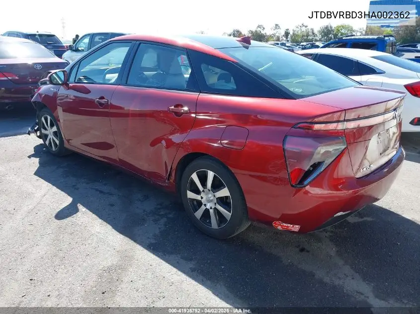 2017 Toyota Mirai VIN: JTDBVRBD3HA002362 Lot: 41935792