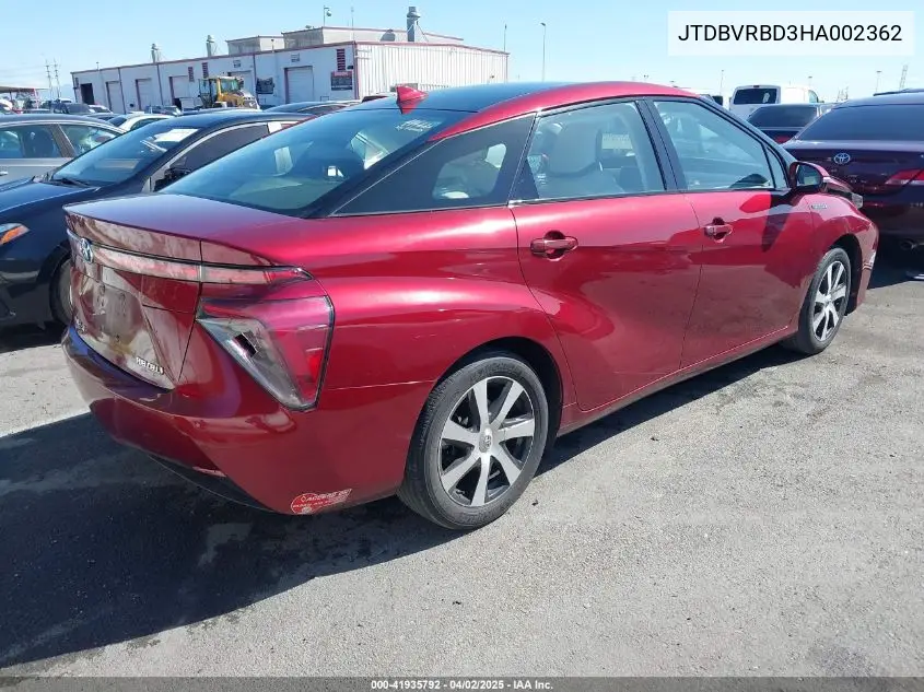 2017 Toyota Mirai VIN: JTDBVRBD3HA002362 Lot: 41935792