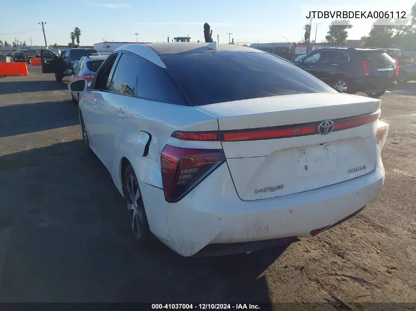 2019 Toyota Mirai VIN: JTDBVRBDEKA006112 Lot: 41037004
