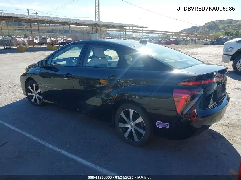 2019 Toyota Mirai VIN: JTDBVRBD7KA006986 Lot: 41298053