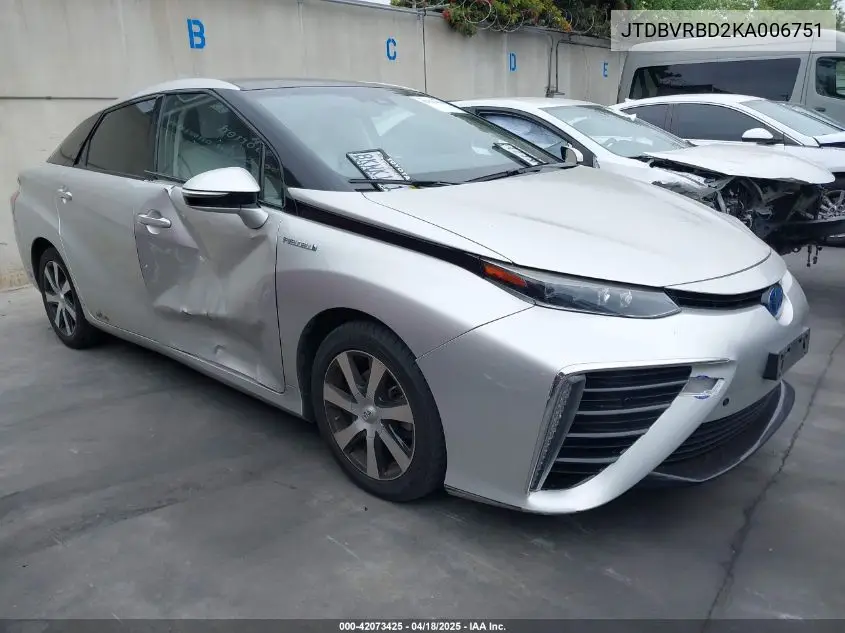 2019 Toyota Mirai VIN: JTDBVRBD2KA006751 Lot: 42073425