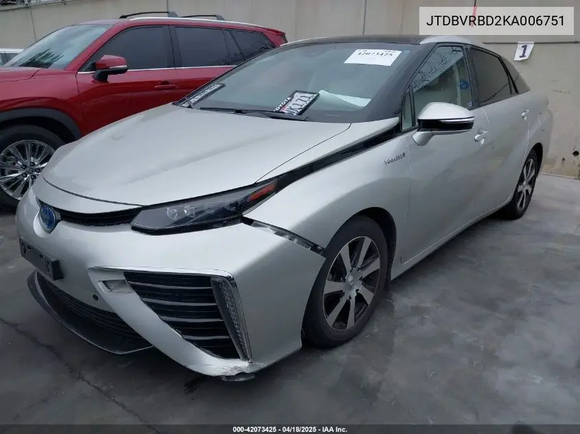 2019 Toyota Mirai VIN: JTDBVRBD2KA006751 Lot: 42073425