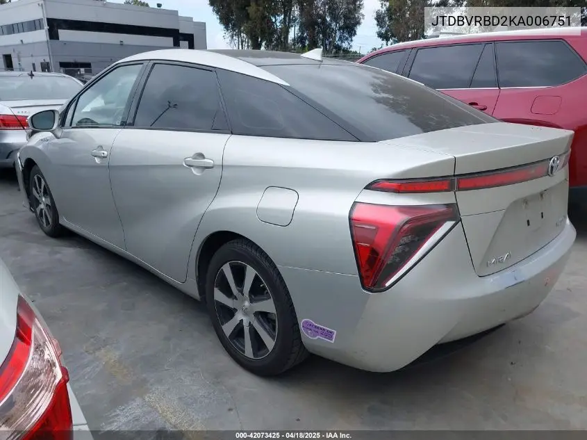 2019 Toyota Mirai VIN: JTDBVRBD2KA006751 Lot: 42073425