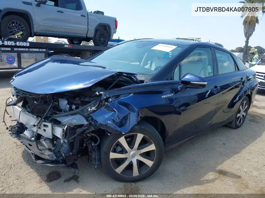 2019 Toyota Mirai VIN: JTDBVRBD4KA007805 Lot: 42140943