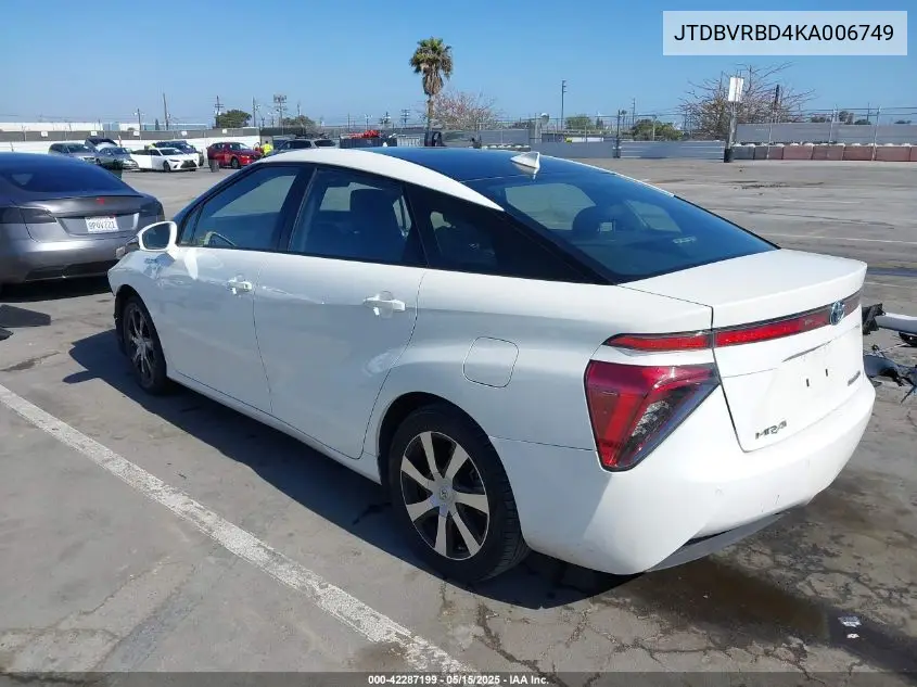 2019 Toyota Mirai VIN: JTDBVRBD4KA006749 Lot: 42287199