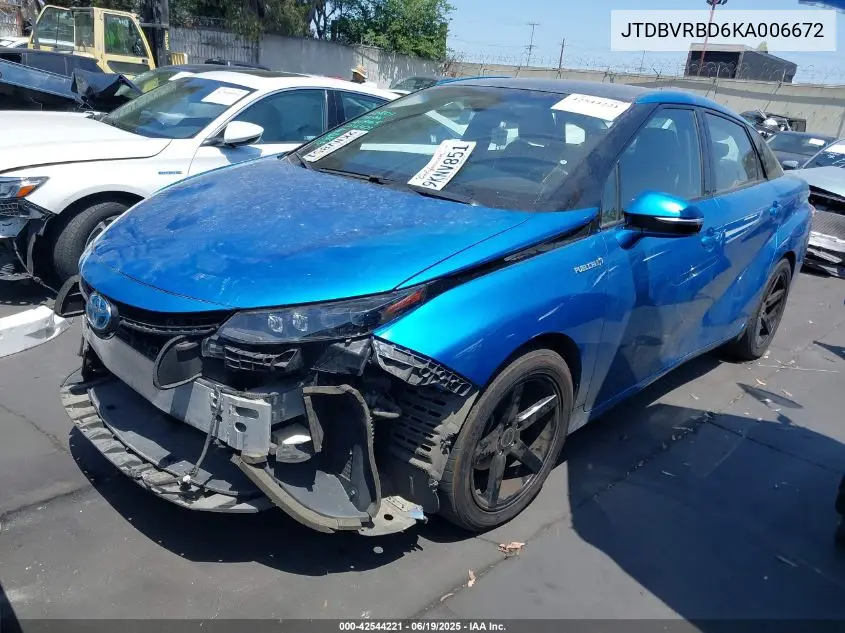 2019 Toyota Mirai VIN: JTDBVRBD6KA006672 Lot: 42544221