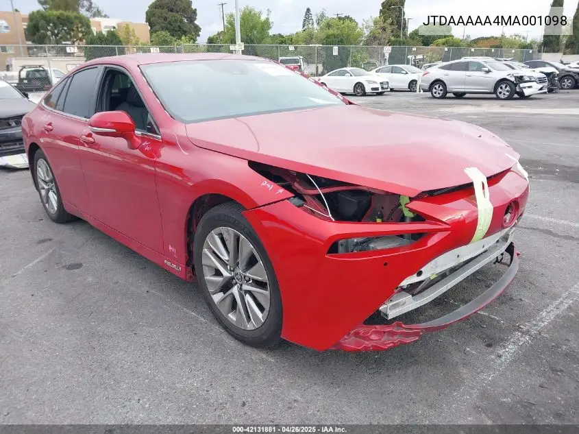 2021 Toyota Mirai Xle VIN: JTDAAAAA4MA001098 Lot: 42131881