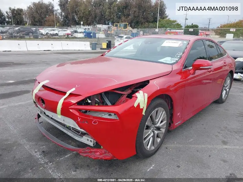 2021 Toyota Mirai Xle VIN: JTDAAAAA4MA001098 Lot: 42131881