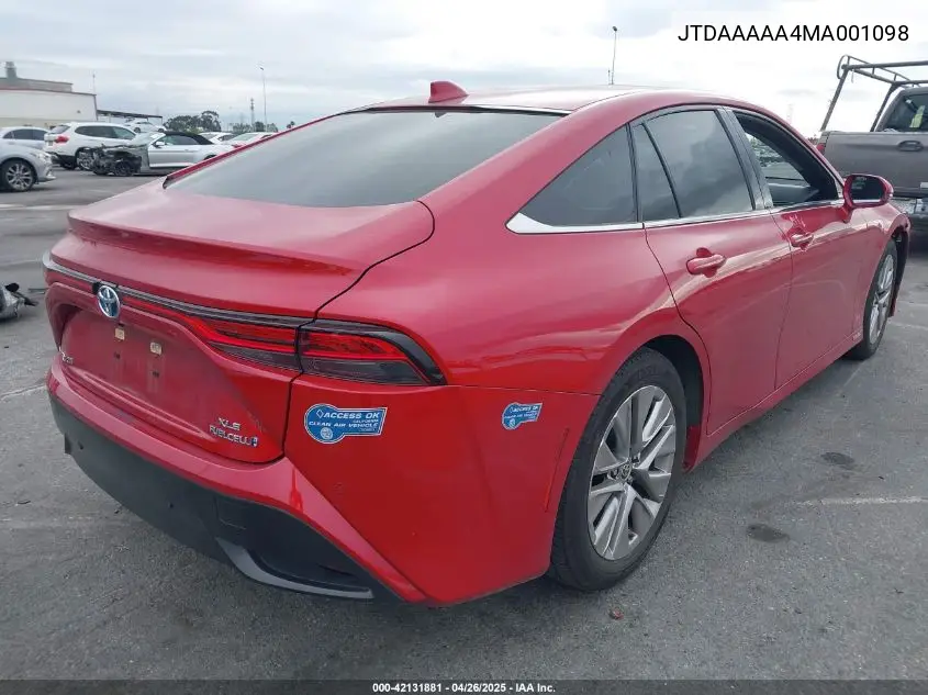 2021 Toyota Mirai Xle VIN: JTDAAAAA4MA001098 Lot: 42131881