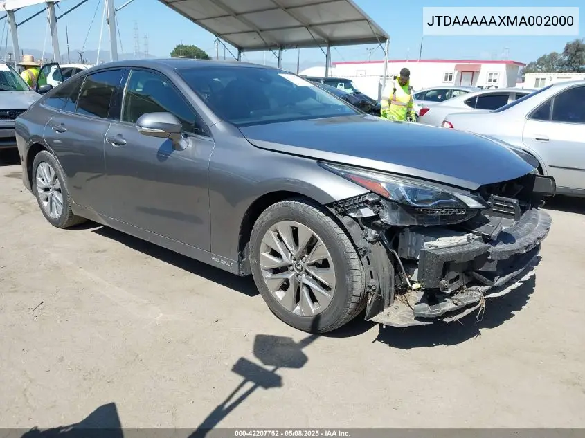 2021 Toyota Mirai Xle VIN: JTDAAAAAXMA002000 Lot: 42207752