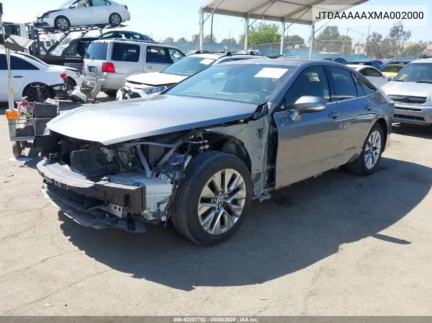 2021 Toyota Mirai Xle VIN: JTDAAAAAXMA002000 Lot: 42207752