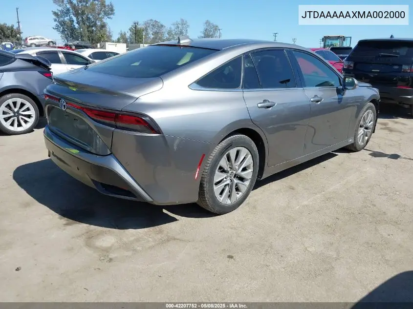 2021 Toyota Mirai Xle VIN: JTDAAAAAXMA002000 Lot: 42207752