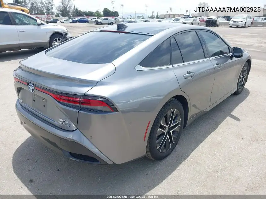 2021 Toyota Mirai Limited VIN: JTDAAAAA7MA002925 Lot: 42227628