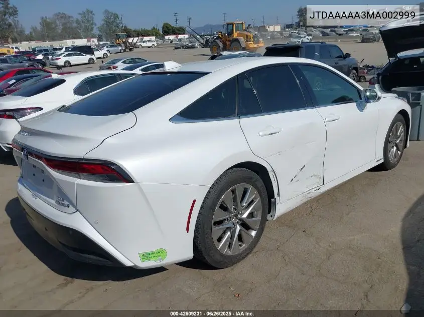 2021 Toyota Mirai Xle VIN: JTDAAAAA3MA002999 Lot: 42609231