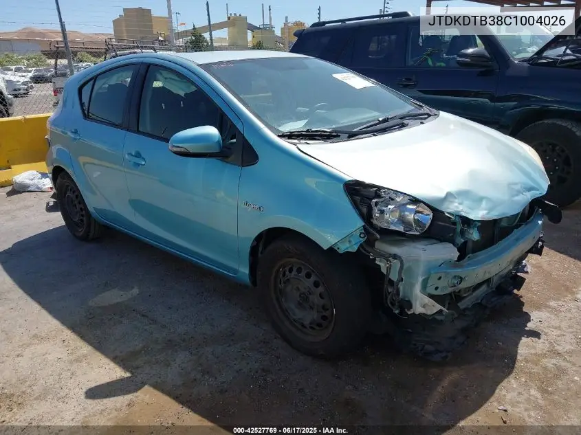 2012 Toyota Prius C Two VIN: JTDKDTB38C1004026 Lot: 42527769