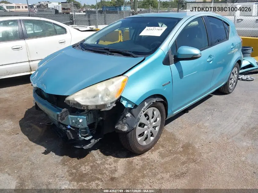 2012 Toyota Prius C Two VIN: JTDKDTB38C1004026 Lot: 42527769
