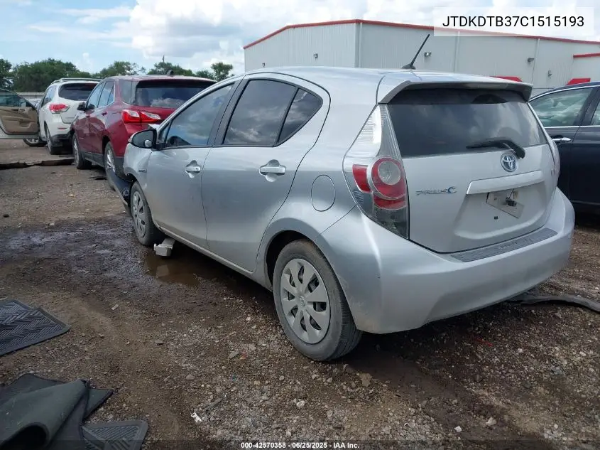 2012 Toyota Prius C Two VIN: JTDKDTB37C1515193 Lot: 42570358
