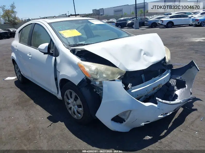 2012 Toyota Prius C Three VIN: JTDKDTB32C1004670 Lot: 42592181
