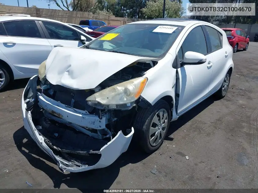 2012 Toyota Prius C Three VIN: JTDKDTB32C1004670 Lot: 42592181
