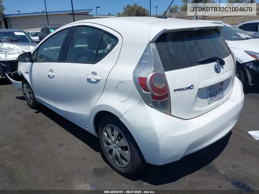 2012 Toyota Prius C Three VIN: JTDKDTB32C1004670 Lot: 42592181