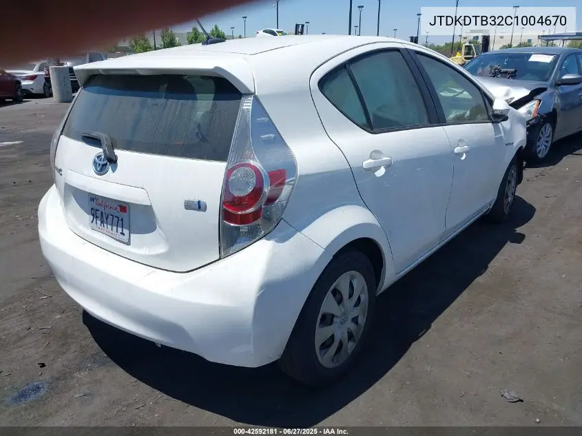 2012 Toyota Prius C Three VIN: JTDKDTB32C1004670 Lot: 42592181