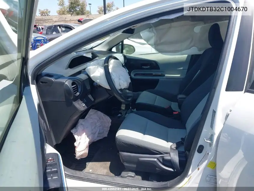 2012 Toyota Prius C Three VIN: JTDKDTB32C1004670 Lot: 42592181