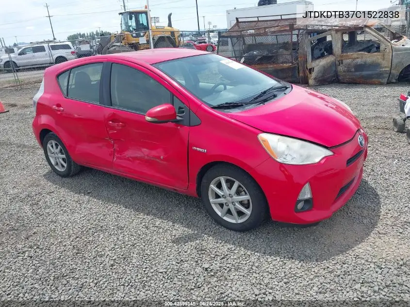 2012 Toyota Prius C Four VIN: JTDKDTB37C1522838 Lot: 42595345